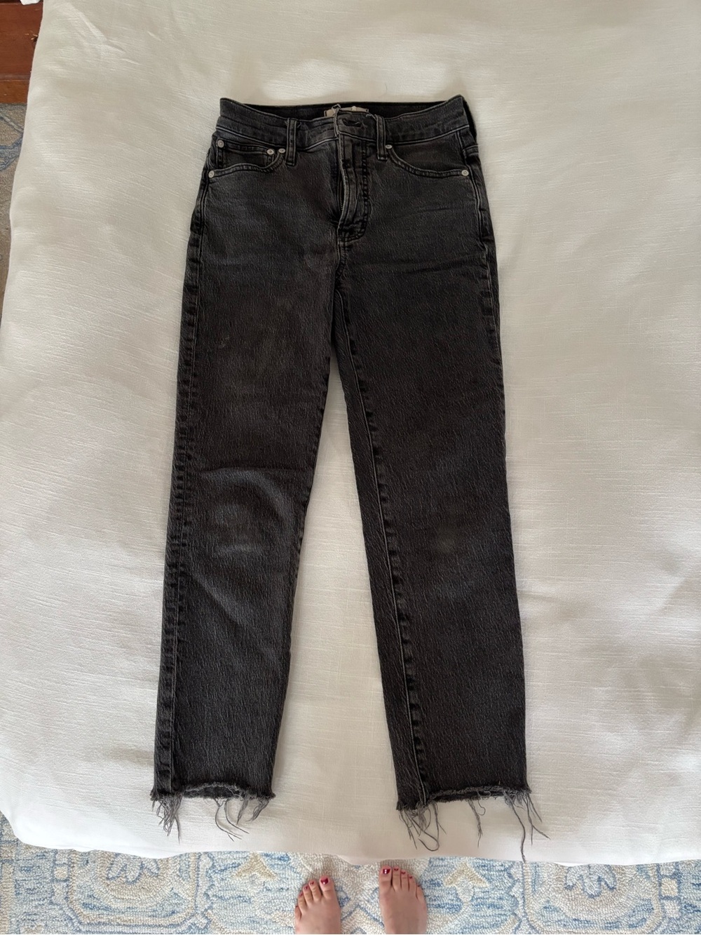 Madewell Black Straight-Leg Jeans with Raw Hem